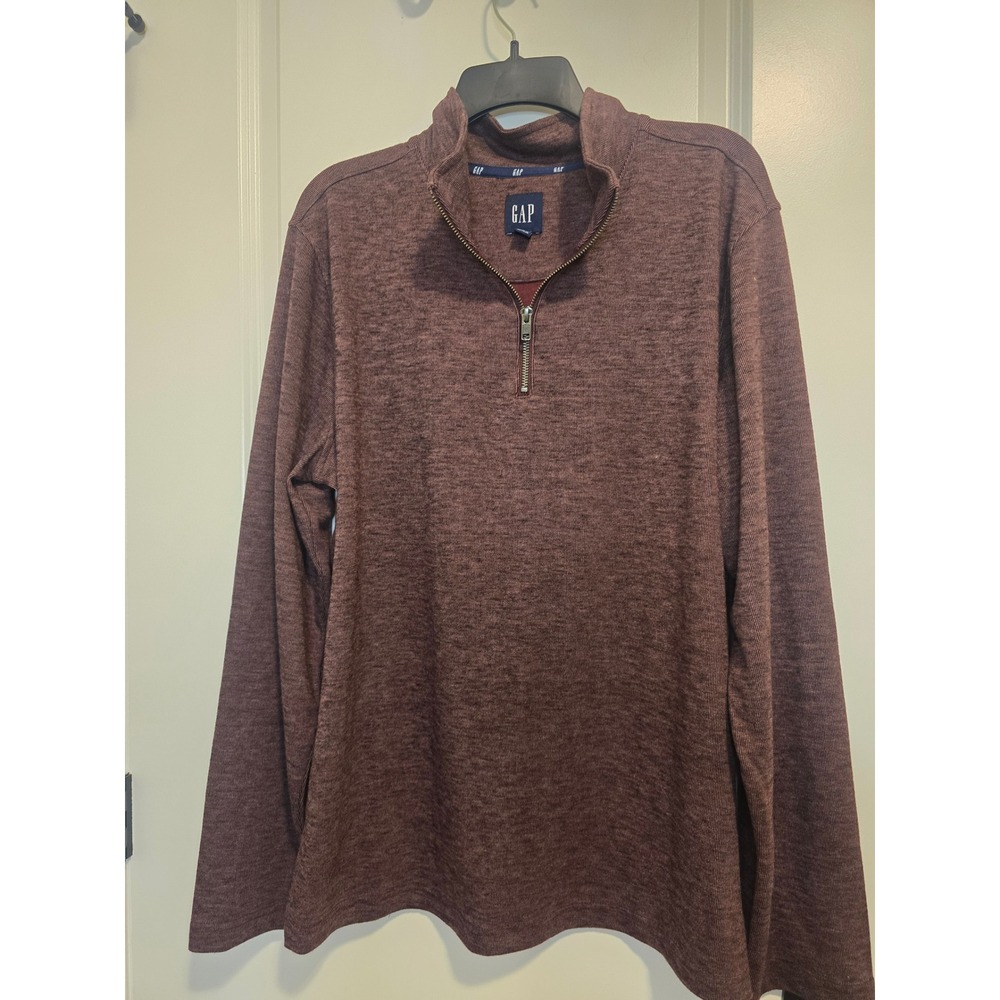 GAP Mens Quarter Zip Pullover Sweater Burgundy Heathered Knit Mock Neck Large